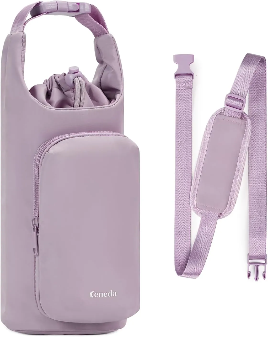 Ceneda Water Bottle Carrier Bag with Phone Pocket 32oz 40oz Tumbler Insulated Water Bottle Holder with Adjustable Shoulder Strap Carrier Sling Bag (Purple)
