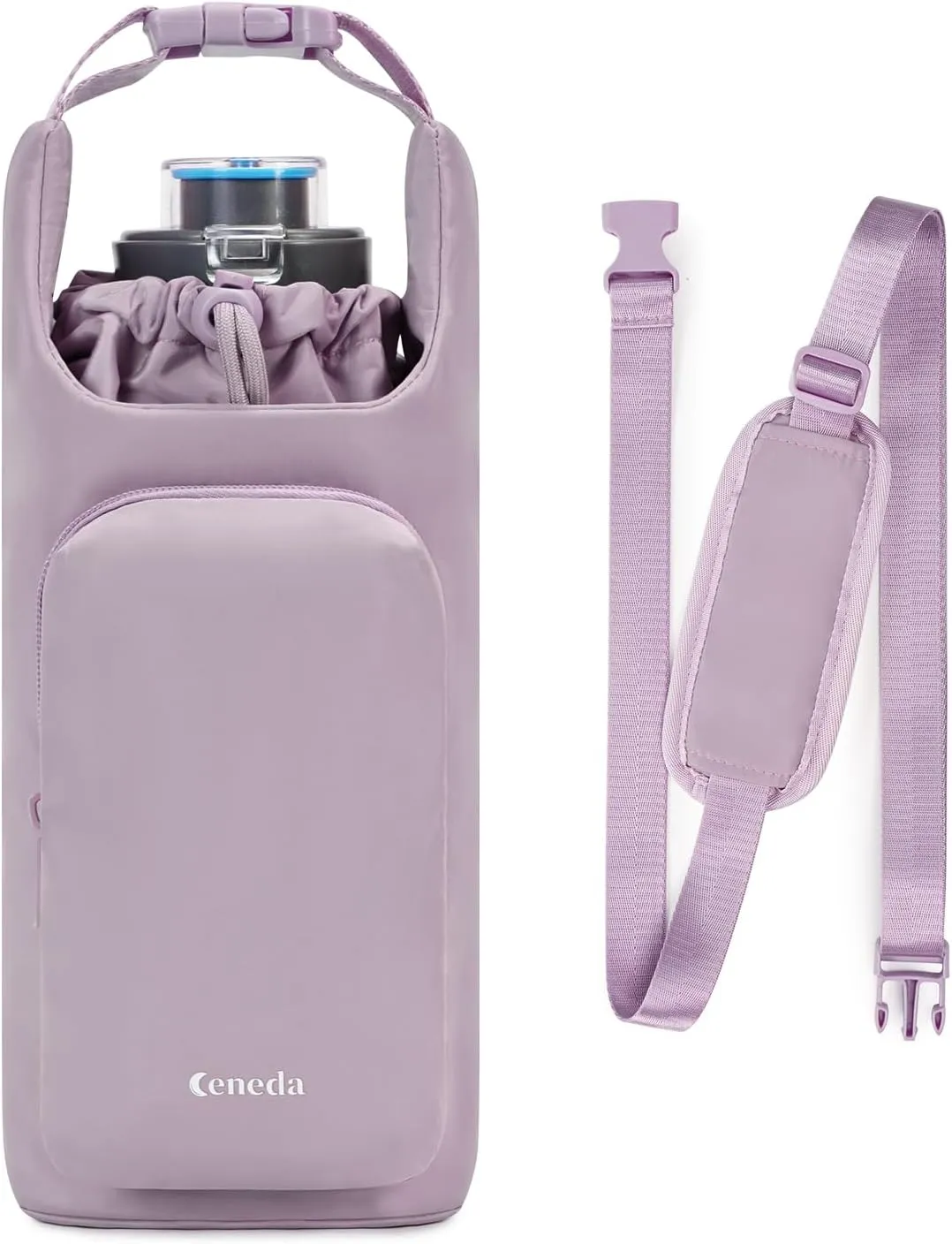 Ceneda Water Bottle Carrier Bag with Phone Pocket 32oz 40oz Tumbler Insulated Water Bottle Holder with Adjustable Shoulder Strap Carrier Sling Bag (Purple)