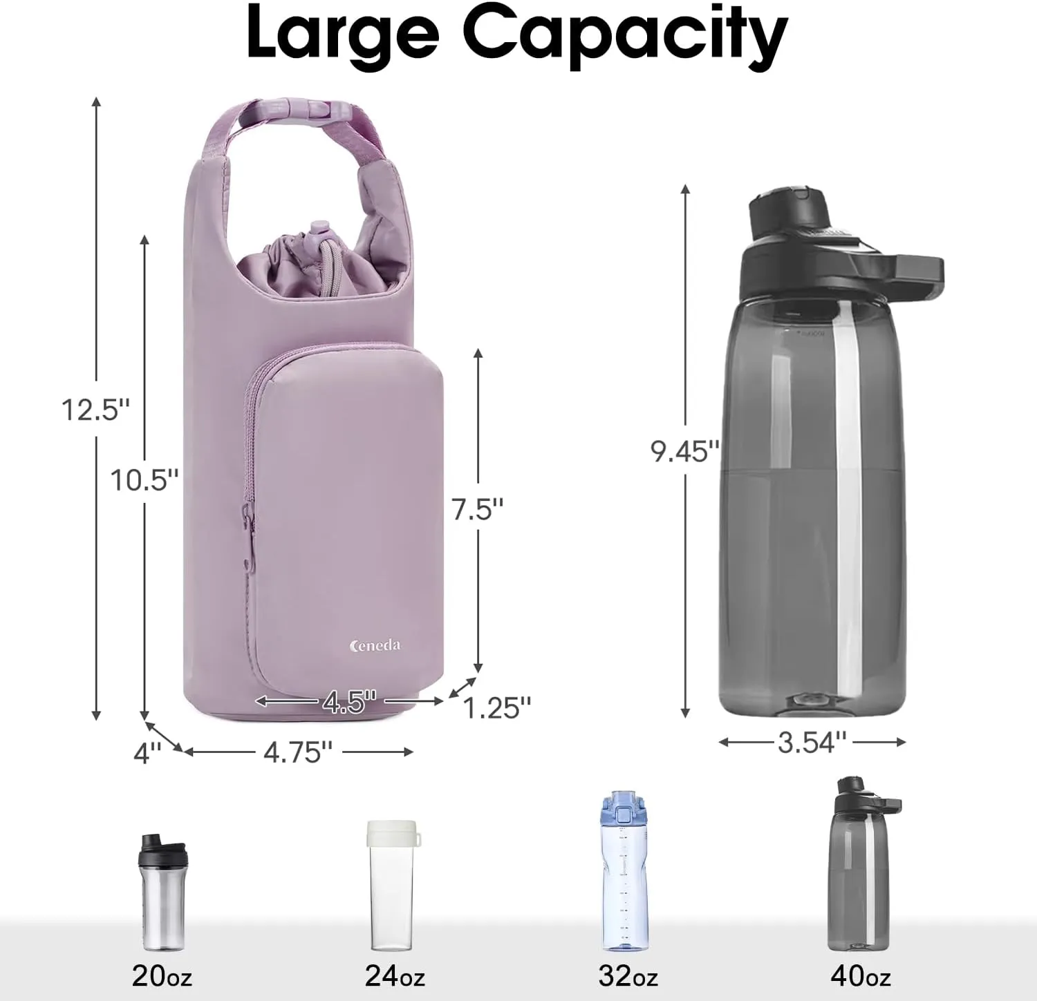 Ceneda Water Bottle Carrier Bag with Phone Pocket 32oz 40oz Tumbler Insulated Water Bottle Holder with Adjustable Shoulder Strap Carrier Sling Bag (Purple)