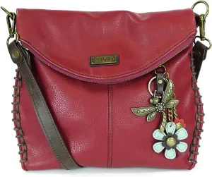 Chala Charming Burgundy Convertible Crossbody Purse with Dragonfly Key Fob Charm