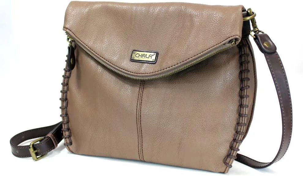 Chala Charming Crossbody Bag Shoulder Handbag With Flap Top and Zipper Black/Dark Brown