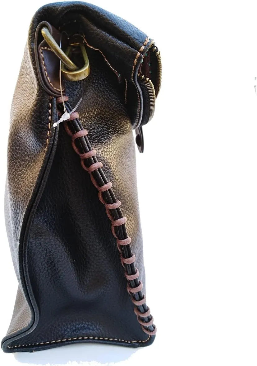 CHALA Charming Crossbody Bag With Flap Top and Zipper, Shoulder Handbag with Leather Keyfob - BLACK