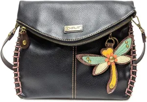 CHALA Charming Crossbody Bag With Flap Top and Zipper, Shoulder Handbag with Leather Keyfob - BLACK