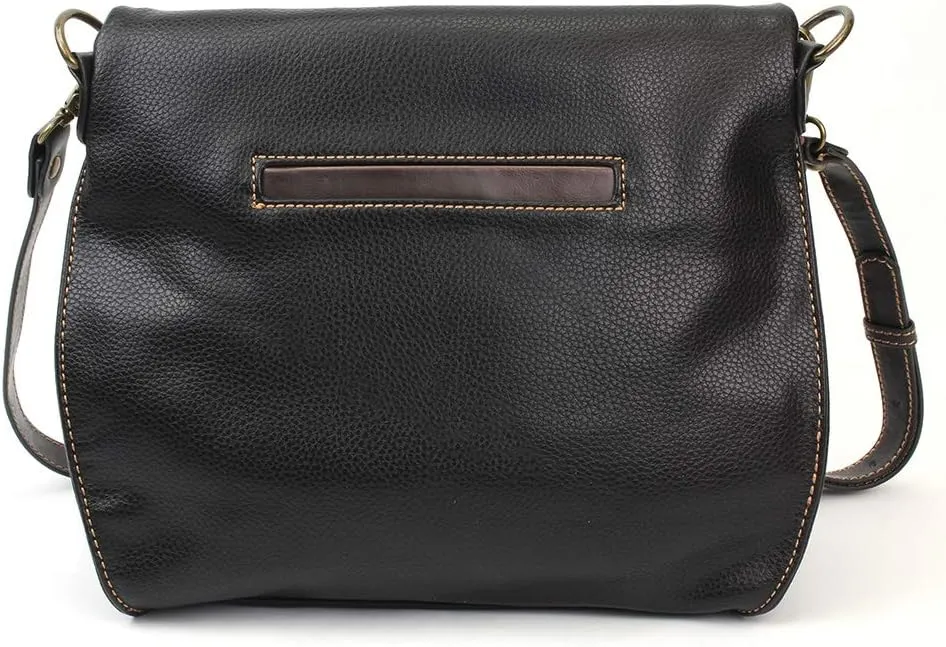 CHALA Charming Crossbody Bag With Flap Top and Zipper, Shoulder Handbag with Leather Keyfob - BLACK