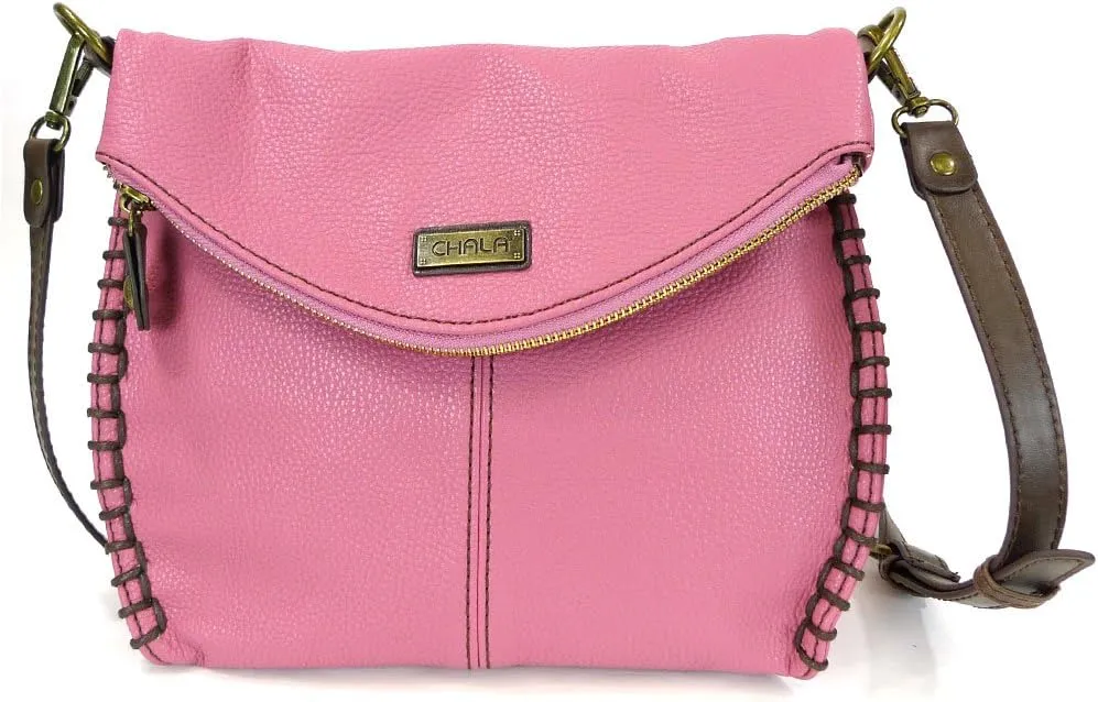 CHALA Charming Crossbody Bag With Flap Top | Flap and Zipper Cross-Body Purse or Shoulder Handbag with Metal Chain - Pink