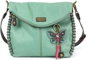 CHALA Charming Flap and Zipper Cross-Body Purse or Shoulder Handbag with Keyfob -Teal
