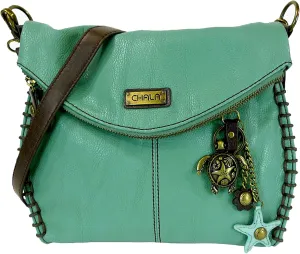 Chala Charming Teal Crossbody Bag With Flap Top and Zipper or Shoulder Handbag