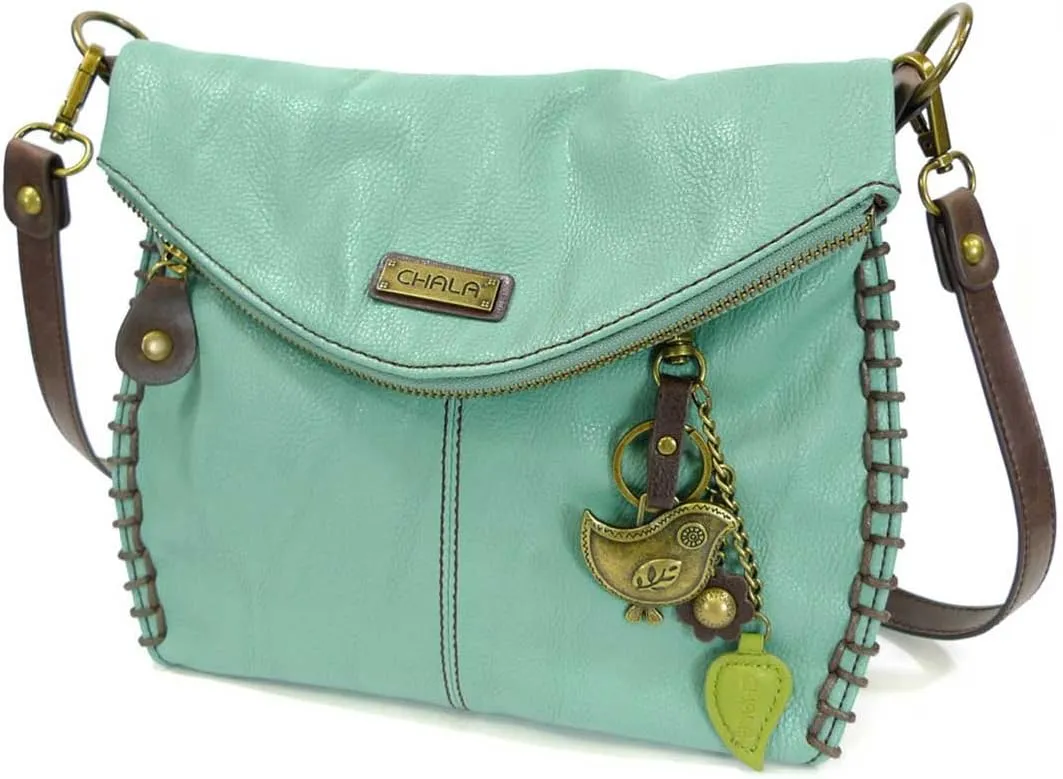 Chala Charming Teal Crossbody Bag With Flap Top and Zipper or Shoulder Handbag