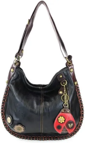 Chala CONVERTIBLE Hobo Large Tote Bag LADYBUG Vegan Leather BLACK