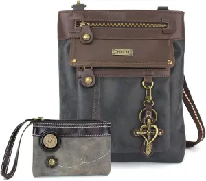 CHALA GEMINI Crossbody Faux Leather Gift Messenger Bag with Double Zip Wallet