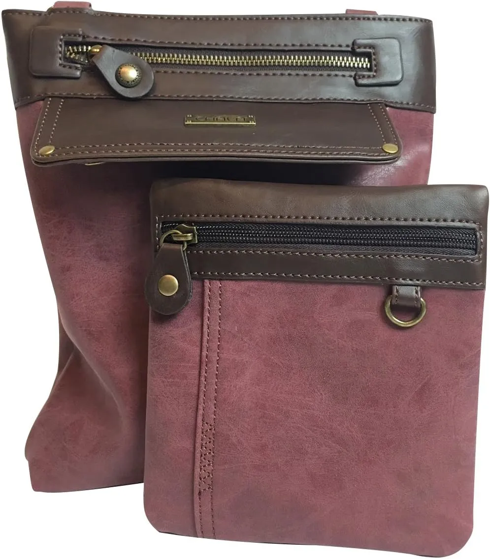 CHALA GEMINI Crossbody Faux Leather Gift Messenger Bag with Double Zip Wallet