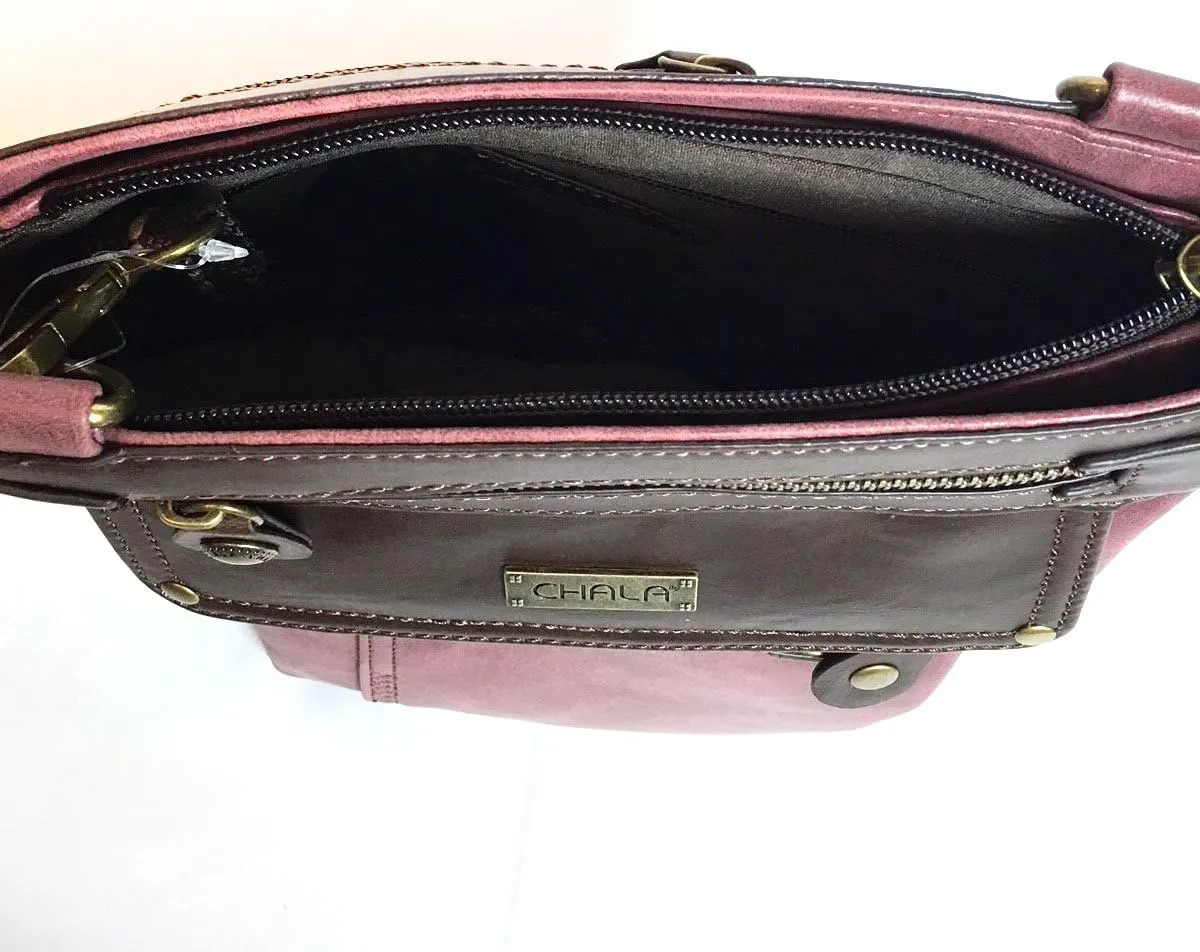 CHALA GEMINI Crossbody Faux Leather Gift Messenger Bag with Double Zip Wallet