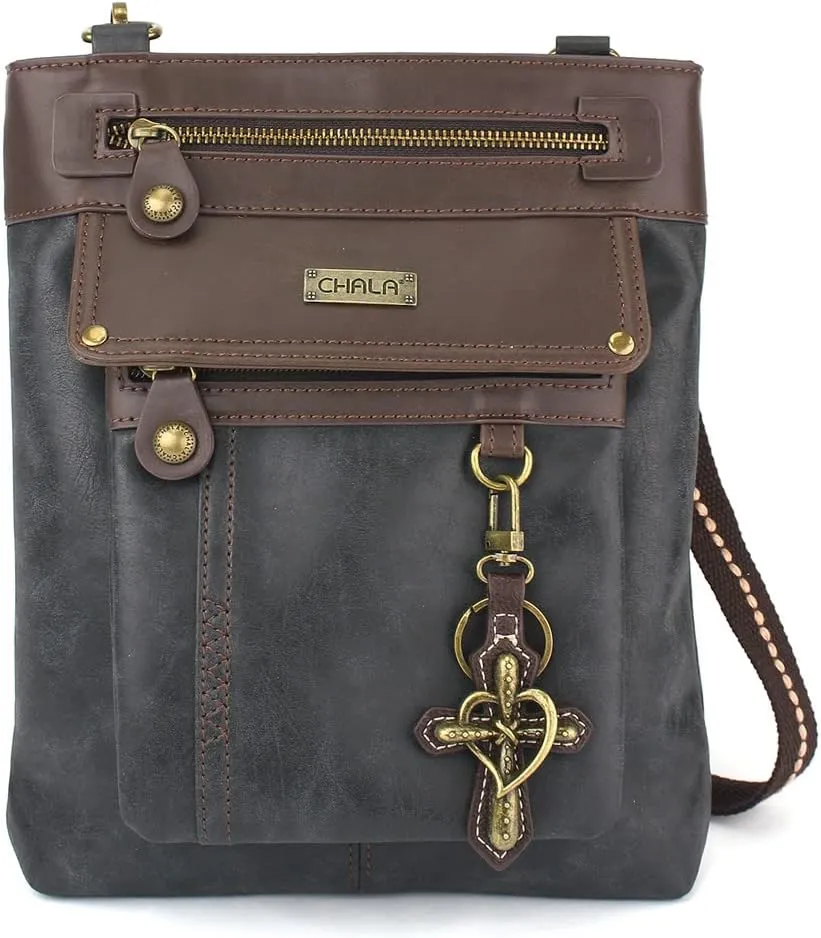 CHALA GEMINI Crossbody Faux Leather Gift Messenger Bag with Double Zip Wallet