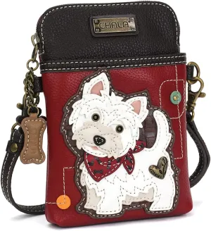 Chala Group Dog CellPhone Crossbody Handbag, Dog Mom, Chala Westie Highlander Terrier Lovers Cross-body Phone Purse with Adjustable Straps (Red and Black -Westie)