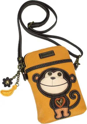 Chala Group Monkey Cellphone Crossbody Handbag - Convertible Strap, Yellow, 5" x 7.5" x 1"
