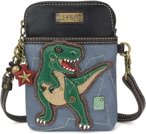 Chala Handbags T-Rex Cellphone Crossbody Handbag - Convertible Strap Blue 5" x 7.5" x 1"
