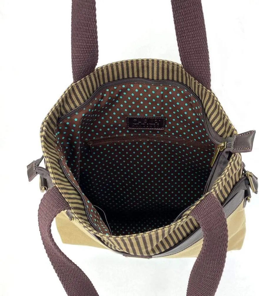 Chala Large Canvas Cloth Tote Bag with Leather Playful Animal Characters