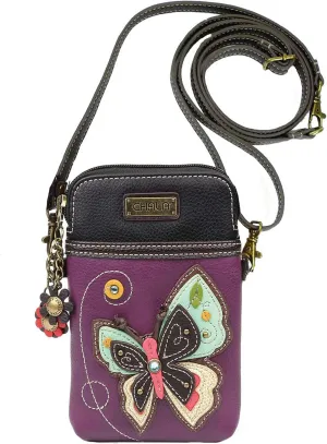 Chala Purple Butterfly Cellphone Crossbody Handbag - Convertible Strap Butterfly Lovers Accessories, 5" x 7.5" x 1"