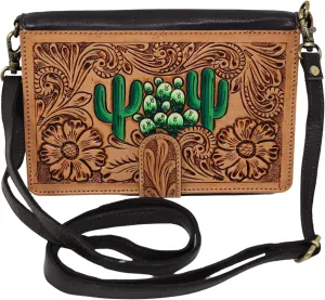 CHALLENGER Women's Western Cactus Floral Tooled Pebbled Leather Wallet Crossbody Bag 18RSH22 18RSH22