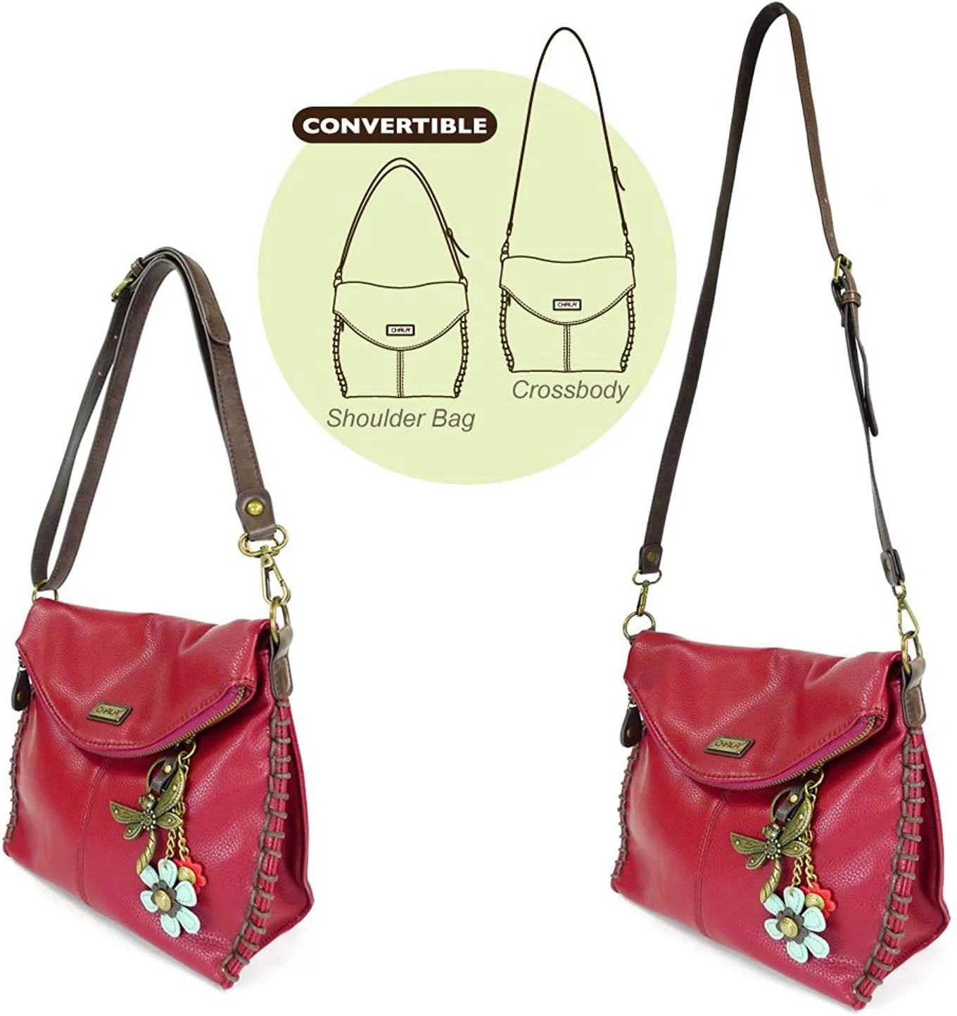 Charming Crossbody Shoulder Purse in PU Leather with Teal Butterfly Purse Charm