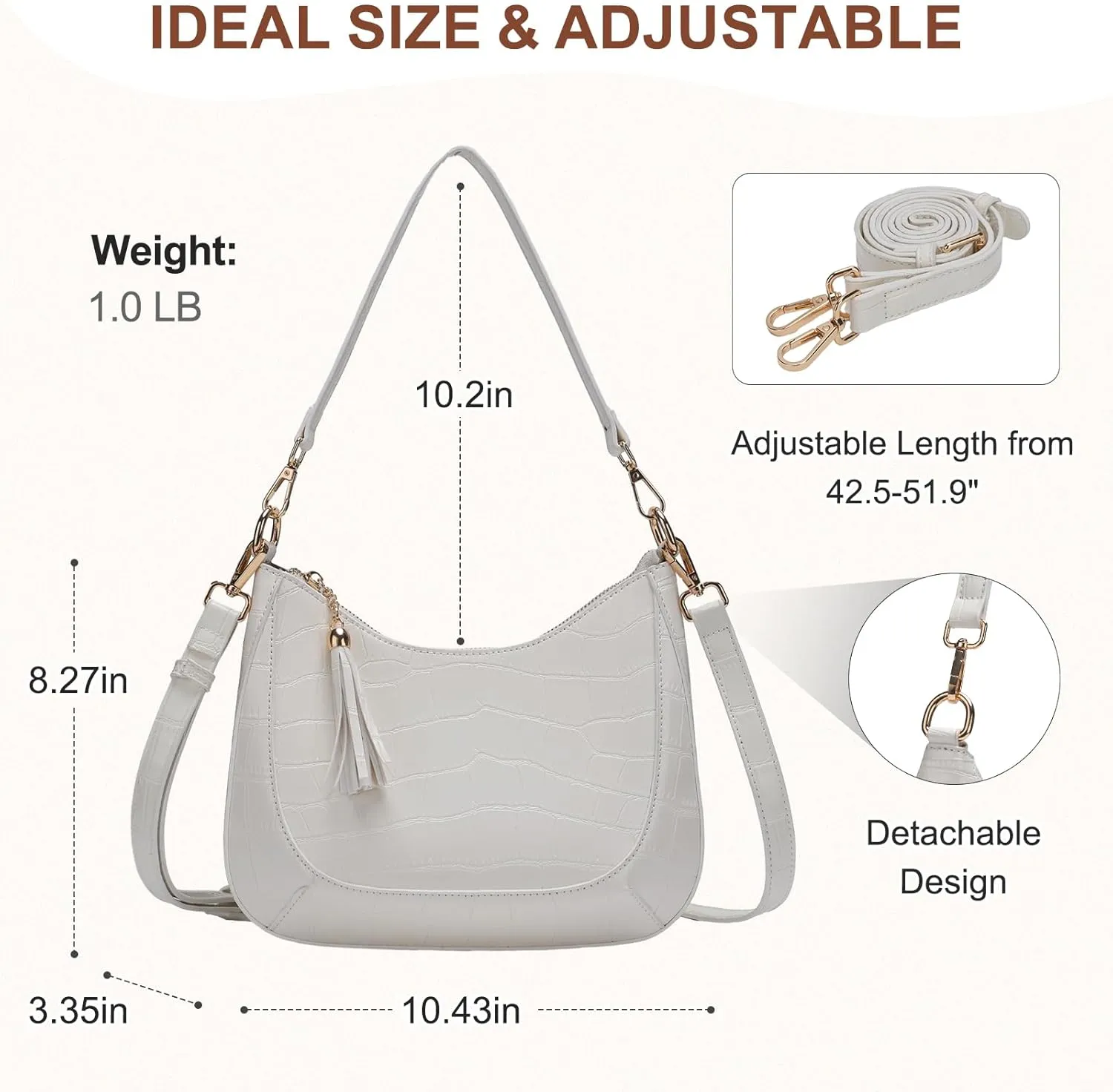 Chase Chic Crossbody Purse for Women, Small Vegan Leather Shoulder Bag Ladies Crescent Handbags with Detachable Strap
