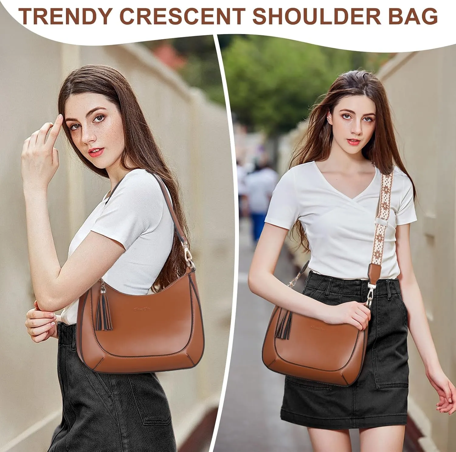 Chase Chic Crossbody Purse for Women, Small Vegan Leather Shoulder Bag Ladies Crescent Handbags with Detachable Strap