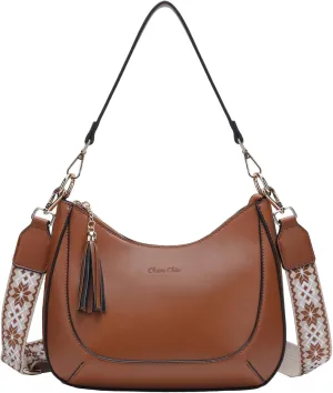 Chase Chic Crossbody Purse for Women, Small Vegan Leather Shoulder Bag Ladies Crescent Handbags with Detachable Strap