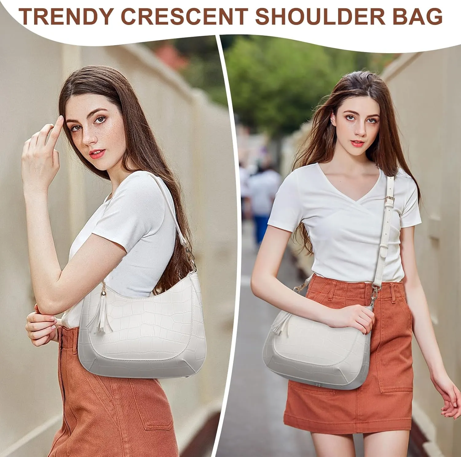 Chase Chic Crossbody Purse for Women, Small Vegan Leather Shoulder Bag Ladies Crescent Handbags with Detachable Strap