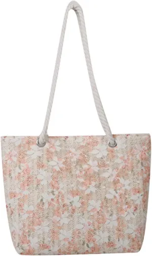 Chic Floral Lace Overlay Straw Tote Bag, Large Capacity Shoulder lunch Bag