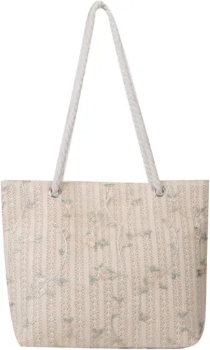 Chic Floral Lace Overlay Straw Tote Bag, Large Capacity Shoulder lunch Bag