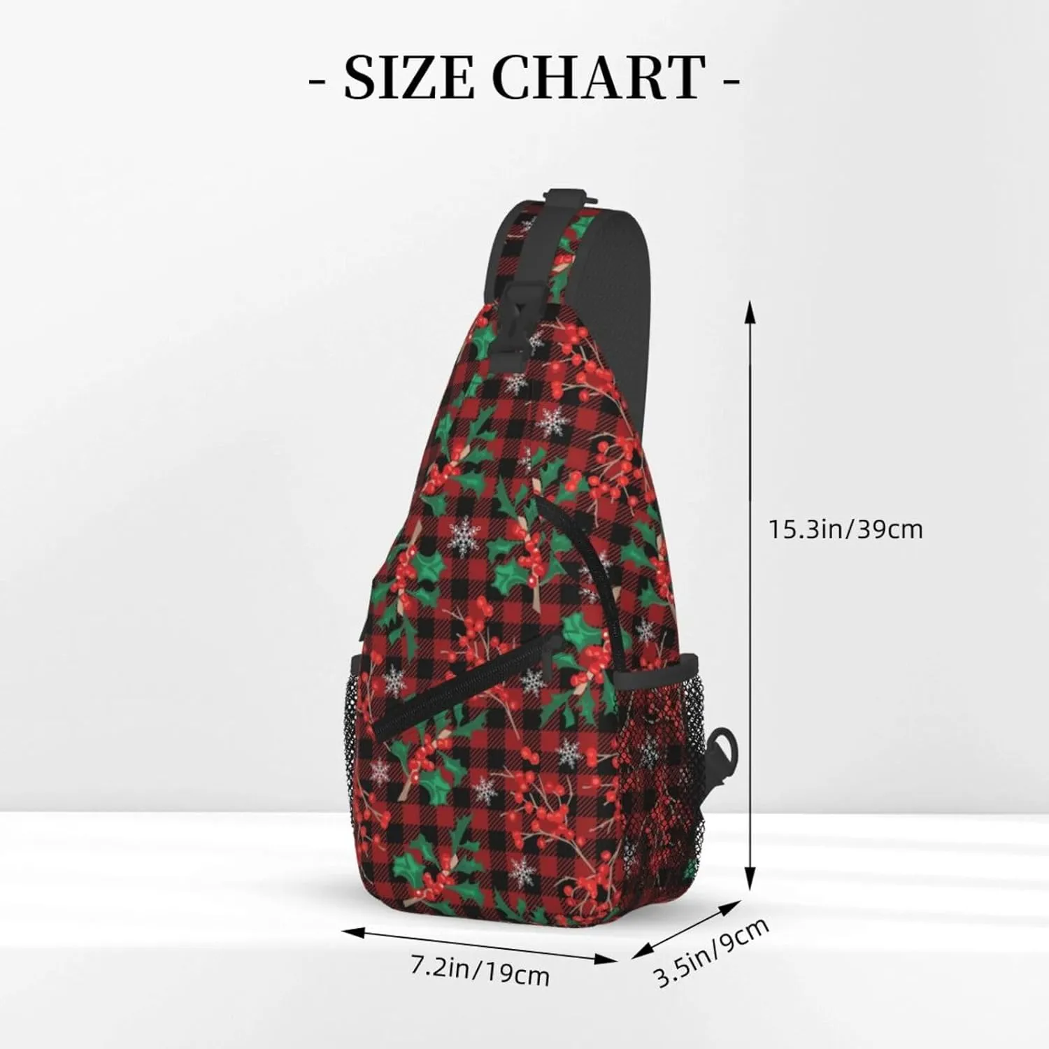 Christmas Plaid And Holly Sling Backpack Chest Bag Crossbody Shoulder Bag Gym Cycling Travel Hiking Daypack For Men Women