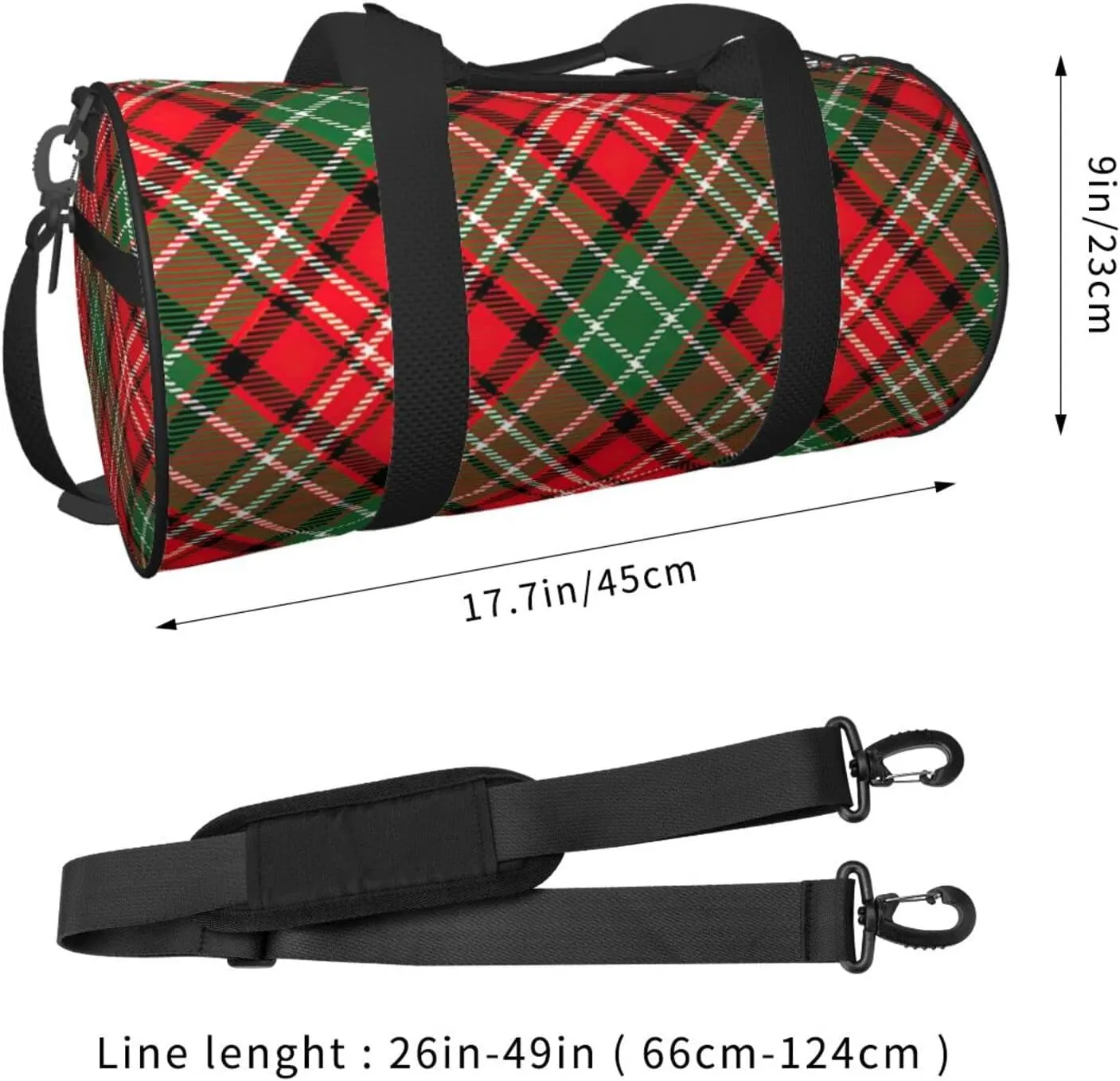 Christmas Plaid Round Travel Duffle Bags Gym Training Holdall Large Sport Bags for Men Women Handbag