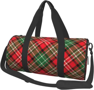 Christmas Plaid Round Travel Duffle Bags Gym Training Holdall Large Sport Bags for Men Women Handbag