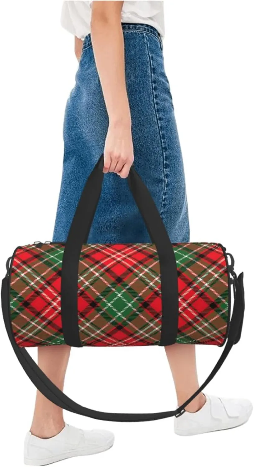 Christmas Plaid Round Travel Duffle Bags Gym Training Holdall Large Sport Bags for Men Women Handbag
