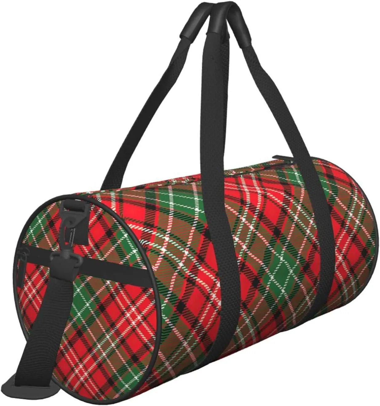Christmas Plaid Round Travel Duffle Bags Gym Training Holdall Large Sport Bags for Men Women Handbag