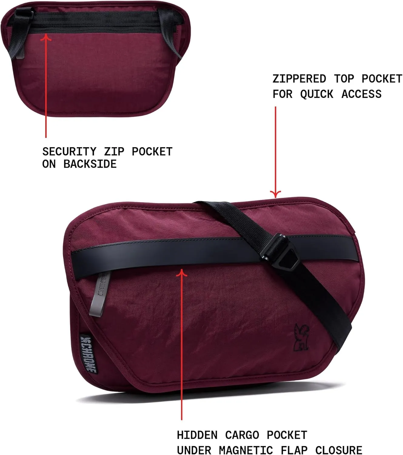 Chrome Industries Sodo Crossbody Sling Bag for Men and Women, Zippered Phone, Security & Hidden Pockets, Recycled Materials