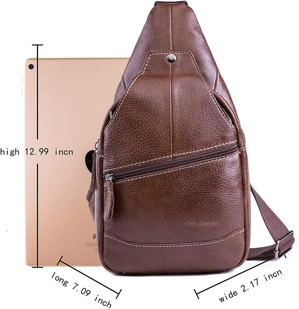 Chrysansmile Sling Bag for Men Black Crossbody Bags for Women Genuine Leather Cross Body Bag Mini Backpack for Travel Outdoor