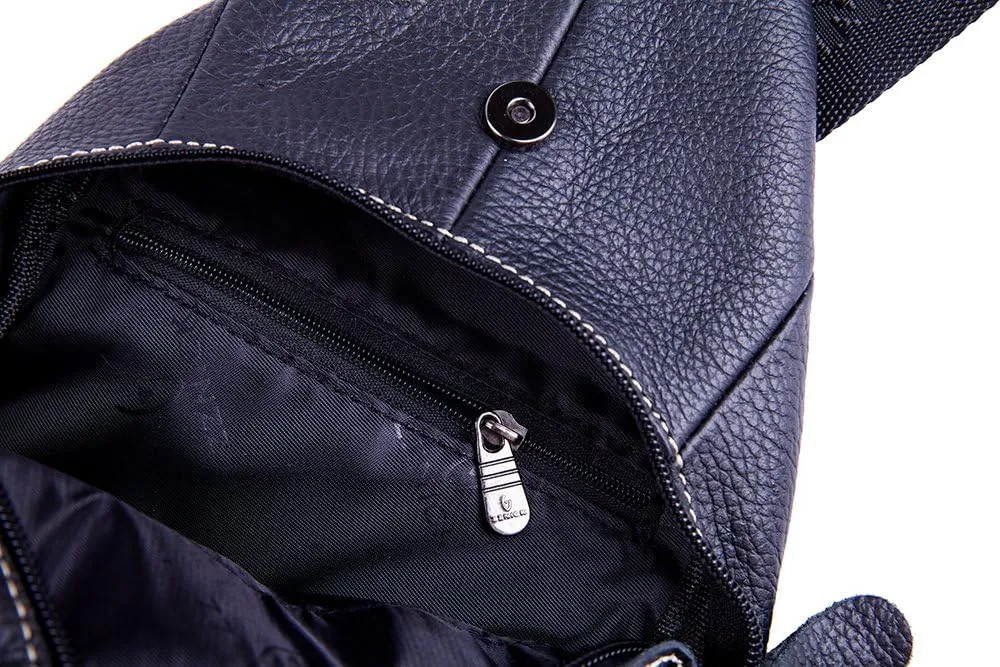Chrysansmile Sling Bag for Men Black Crossbody Bags for Women Genuine Leather Cross Body Bag Mini Backpack for Travel Outdoor