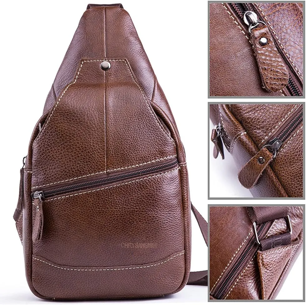 Chrysansmile Sling Bag for Men Black Crossbody Bags for Women Genuine Leather Cross Body Bag Mini Backpack for Travel Outdoor