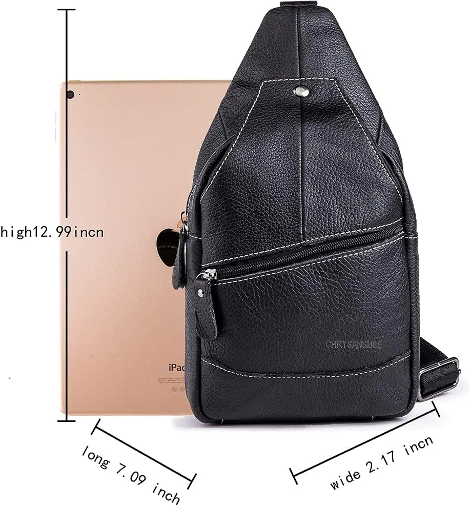 Chrysansmile Sling Bag for Men Black Crossbody Bags for Women Genuine Leather Cross Body Bag Mini Backpack for Travel Outdoor
