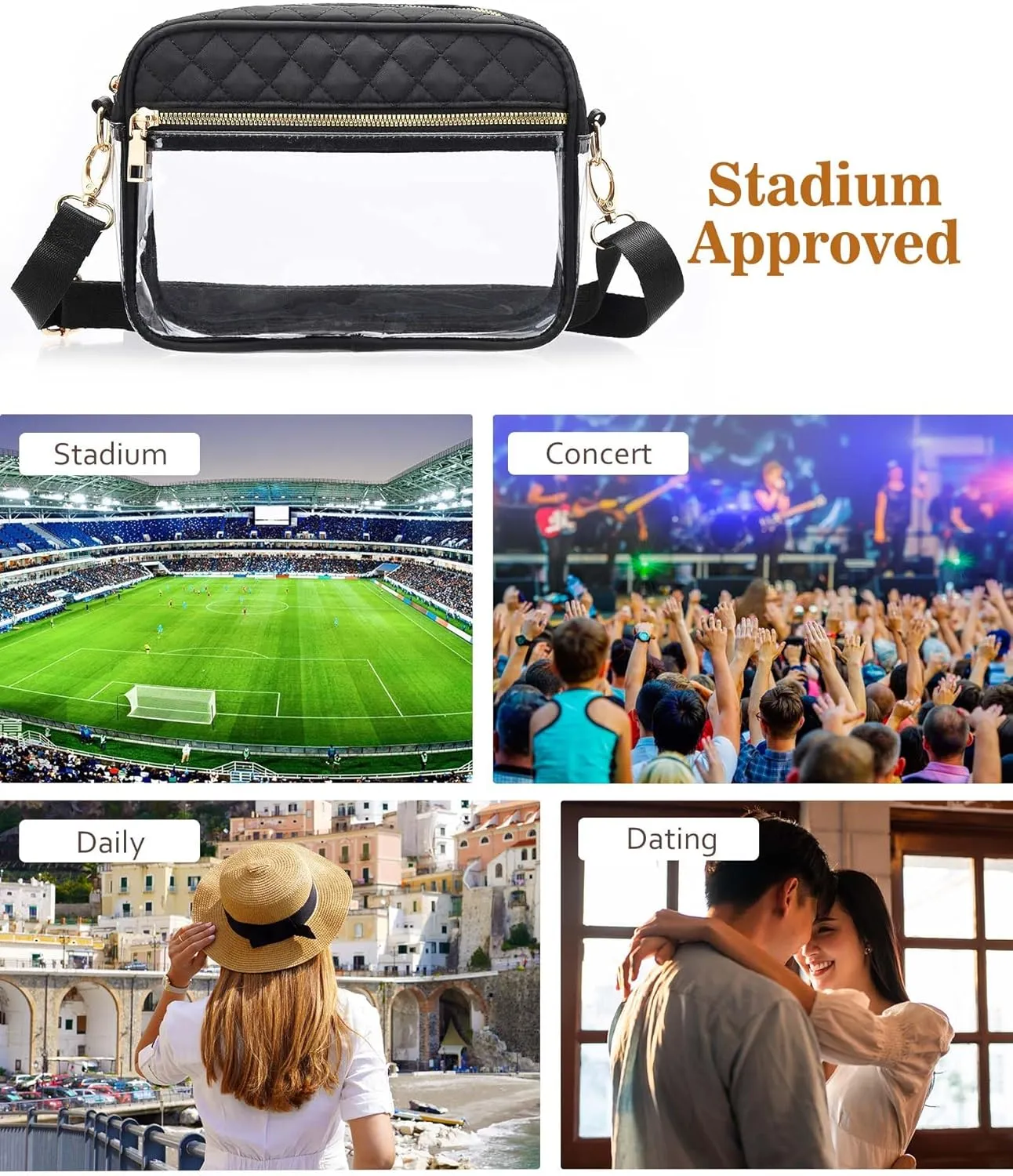 Clear Crossbody Bag Stadium Approved, Clear Bag for Stadium Events, Small Clear Purses for Women Stadium Crossbody