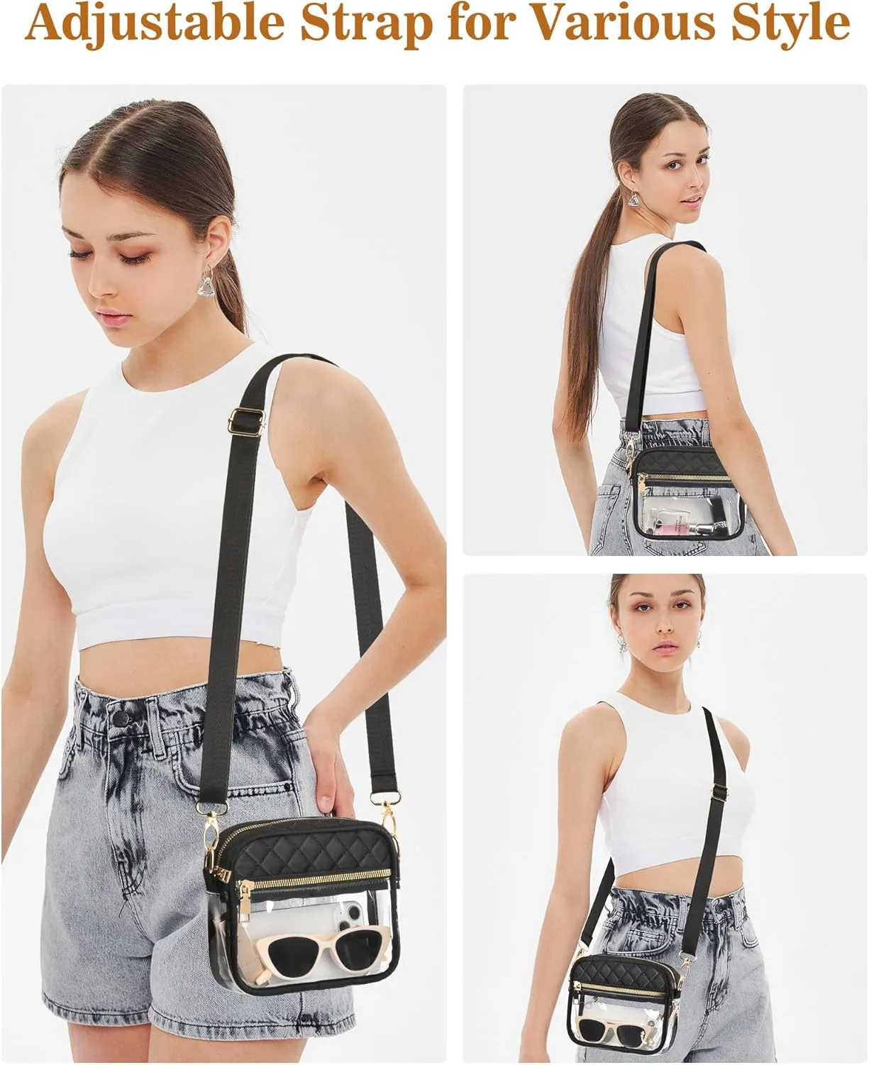 Clear Crossbody Bag Stadium Approved, Clear Bag for Stadium Events, Small Clear Purses for Women Stadium Crossbody