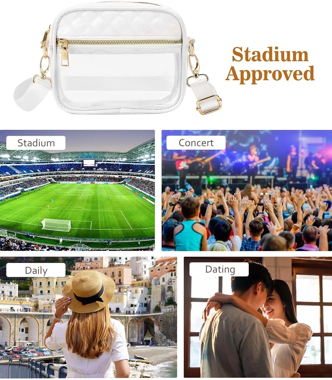 Clear Crossbody Bag Stadium Approved, Clear Bag for Stadium Events, Small Clear Purses for Women Stadium Crossbody