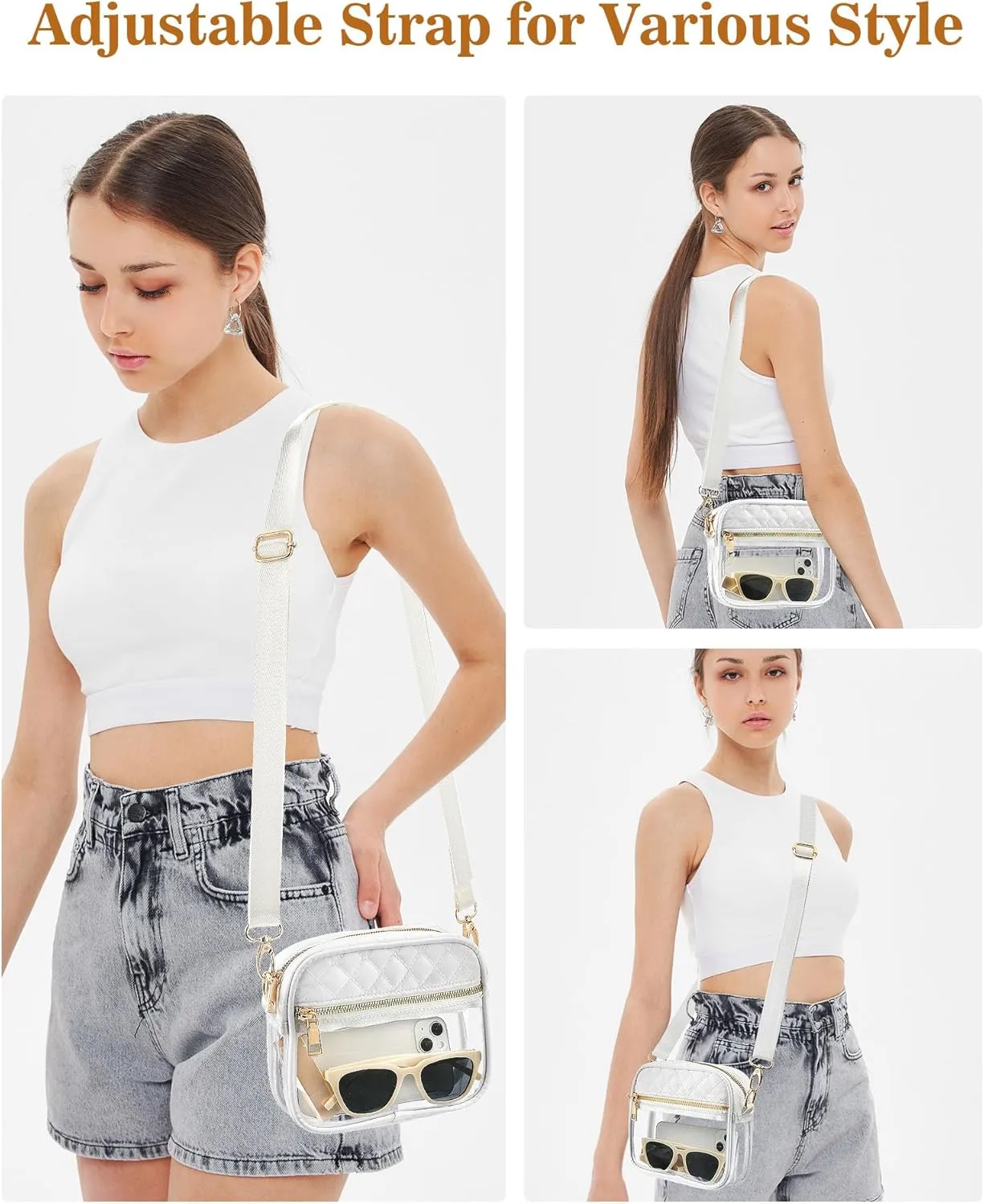 Clear Crossbody Bag Stadium Approved, Clear Bag for Stadium Events, Small Clear Purses for Women Stadium Crossbody