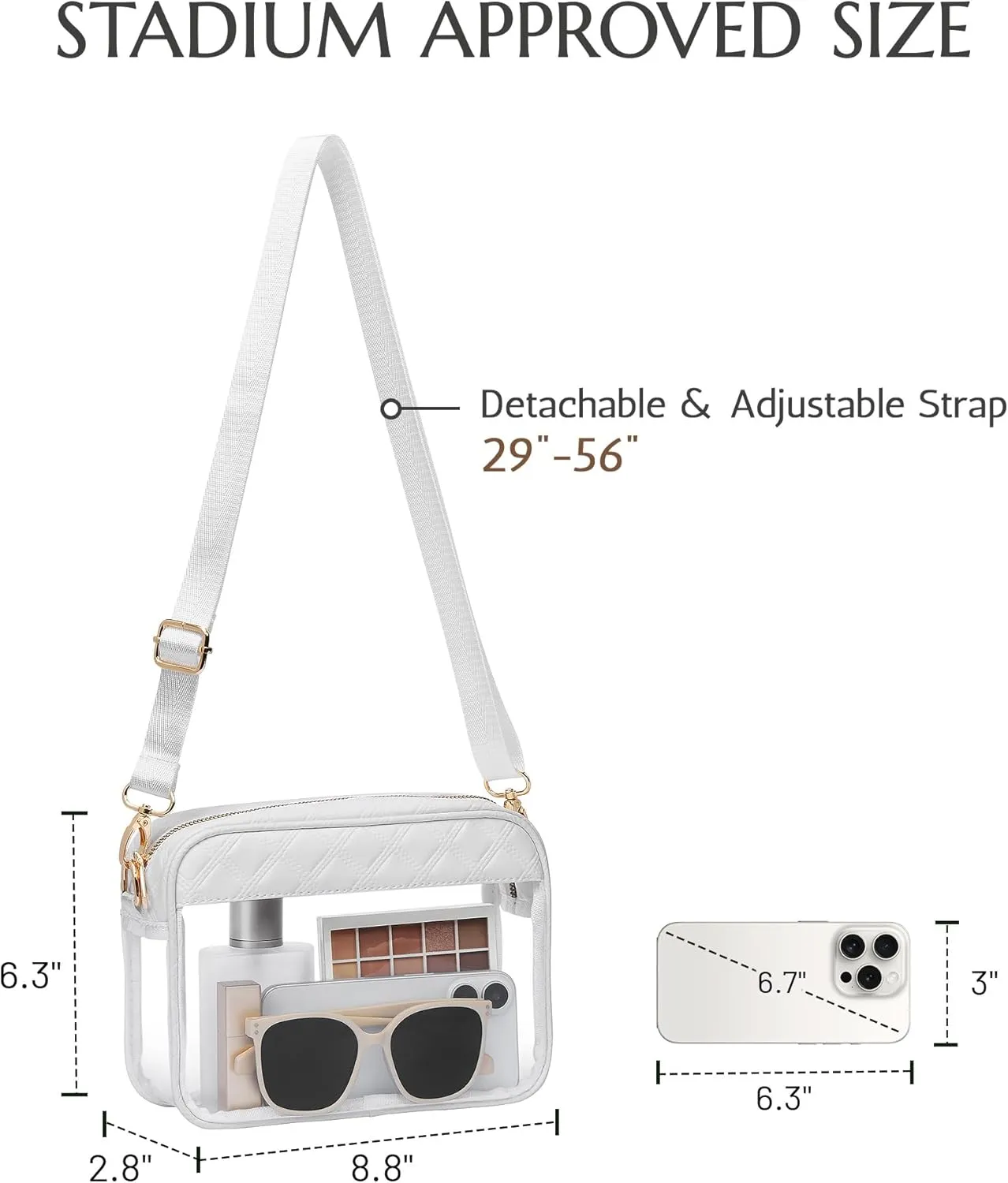 Clear Crossbody Bag Stadium Approved, Clear Purses for Women Stadium Crossbody for Events Concerts Sports Outfits