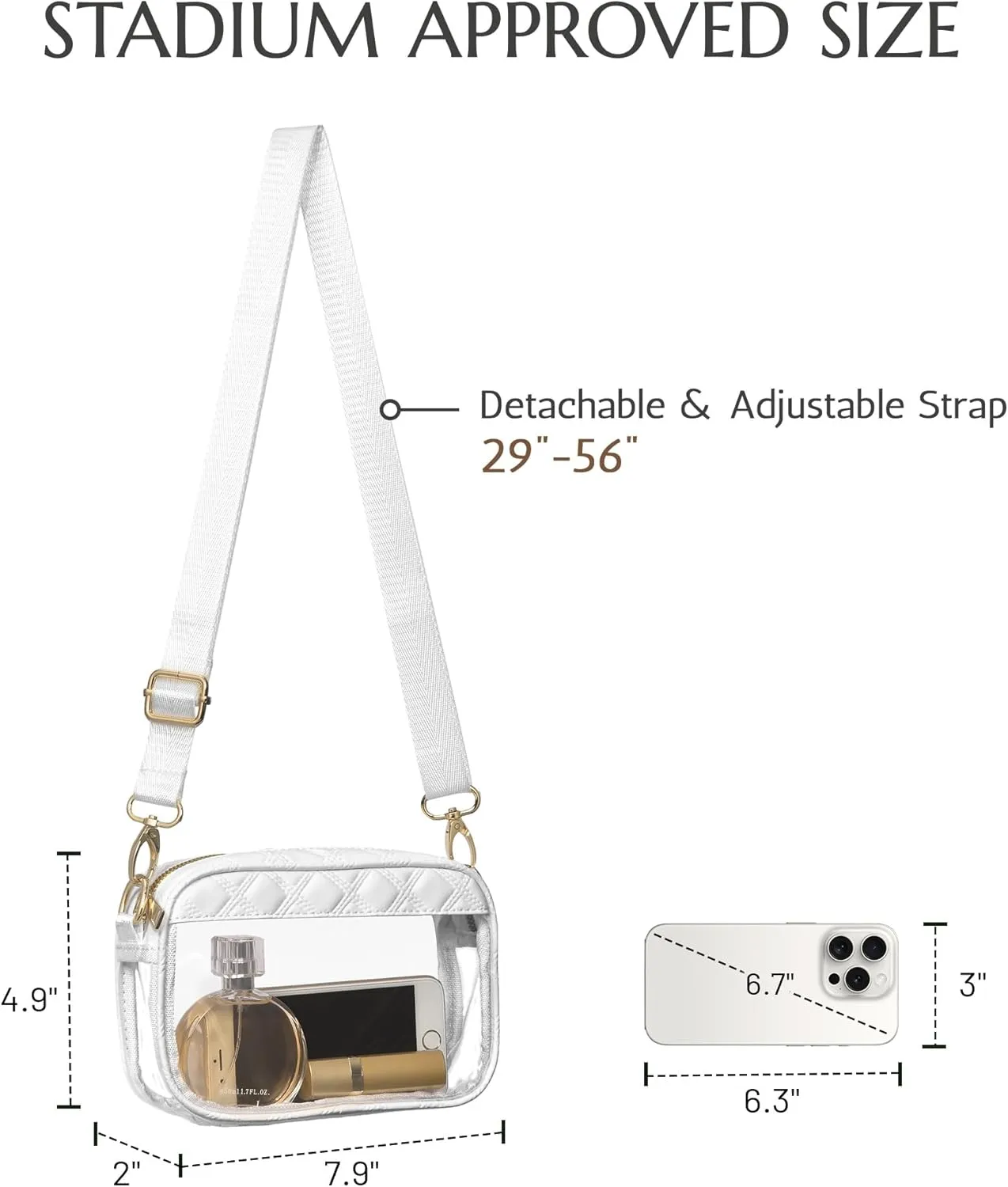 Clear Crossbody Bag Stadium Approved, Clear Purses for Women Stadium Crossbody for Events Concerts Sports Outfits