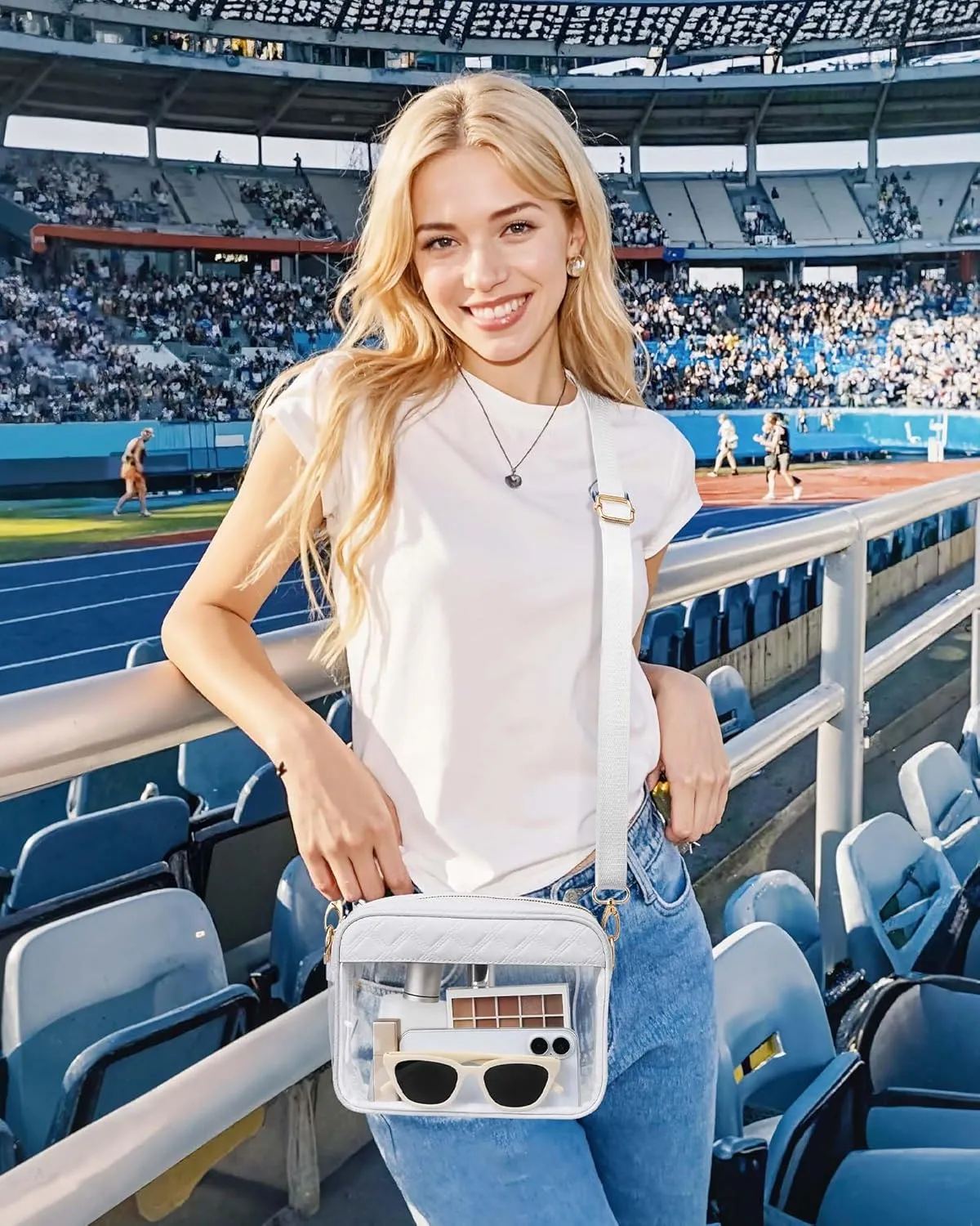 Clear Crossbody Bag Stadium Approved, Clear Purses for Women Stadium Crossbody for Events Concerts Sports Outfits