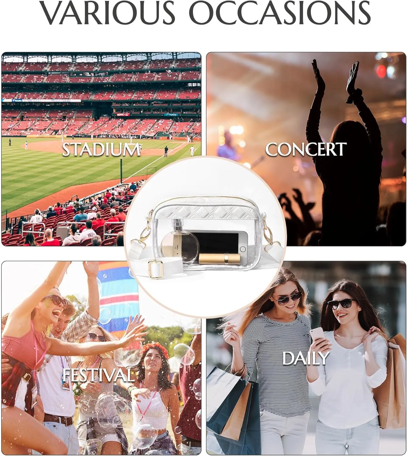 Clear Crossbody Bag Stadium Approved, Clear Purses for Women Stadium Crossbody for Events Concerts Sports Outfits