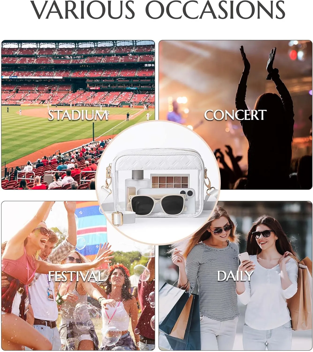 Clear Crossbody Bag Stadium Approved, Clear Purses for Women Stadium Crossbody for Events Concerts Sports Outfits