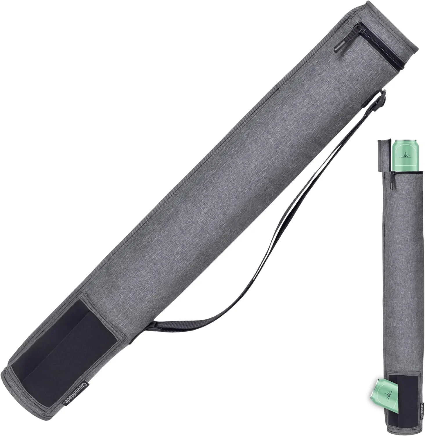 CleverMade Insulated Cooler Beer Tube Sleeve - 6 Cans / 72 oz Grey / Charcoal Portable Cooling Bag w/ Shoulder Strap, Leak Proof Travel Ice Chest